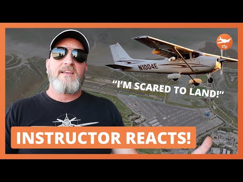 STUDENT SCARED TO LAND! - Instructor REACTS to student pilot learning to fly cessna and can't land.