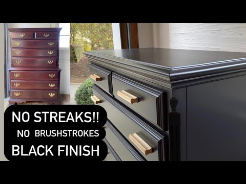 Streak free & no brushstrokes!! PAINTING FURNITURE BLACK - In depth, detailed furniture flip