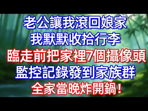 老公讓我滚回娘家 我默默收拾行李 臨走前把家裡7個攝像頭監控記錄 發到家族群 全家當晚炸開鍋!#情感故事 #生活經驗  #為人處世  #老年生活#故事