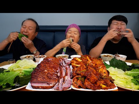 Ssambab with Smoked Duck, Stir-fried spicy pork belly - Mukbang eating show
