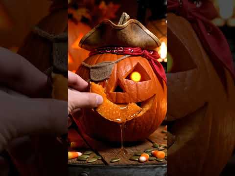 Pirate Pumpkin Eats a Slice of Itself βπ | Adorable Halloween AI Short #spooky #spookyseason #ai