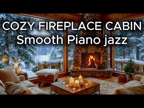 Cozy Winter Cabin Jazz ☕ Fireplace & Snow Ambience | Relax, Study, Sleep