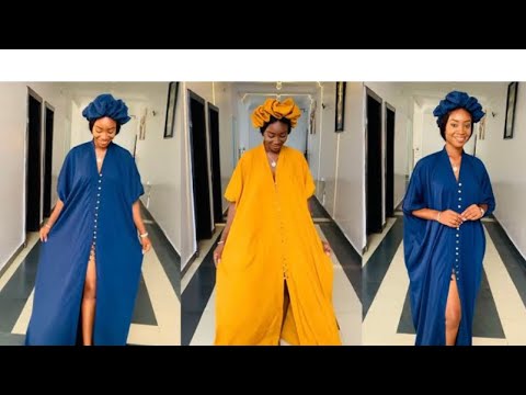 How to CUT AND SEW a trendy BUBU DRESS with BUTTON LOOP Design