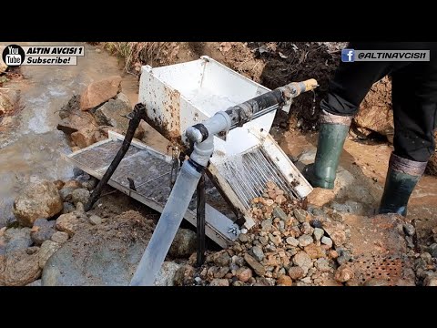 Gold prospecting in stream and river, trial of new sluice machine and the result is excellent