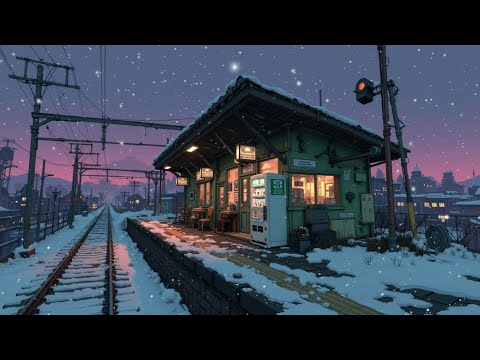 Japanese Winter Lofi ❄️ Snowfall Station Ambience & Chill Beats 🎧 Focus Music