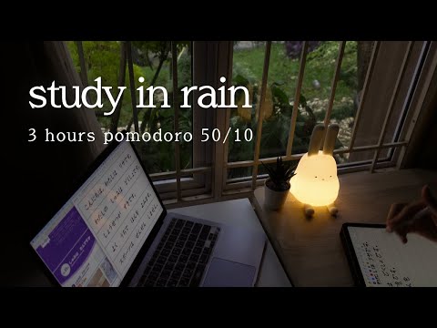 ⛈️ 3 hour pomodoro 50/10 | 📚 rain study with me | rain atmosphere for study