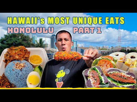 HAWAII's Most Unique Foods You MUST EAT in Oahu | Taro Bagel, Blue Coconut Rice & Corn Dogs: Part 1