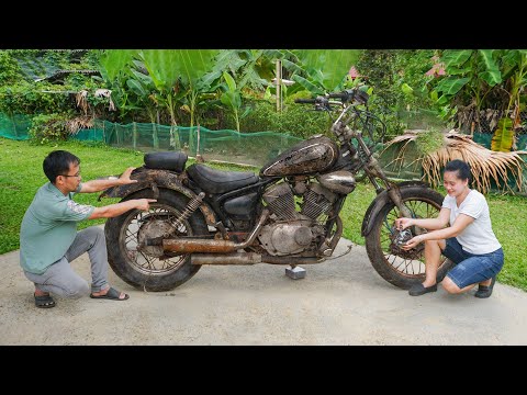 Girl Restores 1989 YAMAHA VIRAGO-XV250 | Modifeid into Harley-Davidson-Style Motorcycle