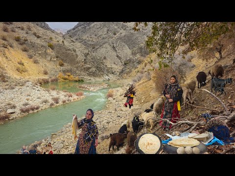 Nomadic life: Heavy rain baking bread by Khersan wild River fishing single nomadic girls Milking