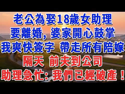 老公為娶18歲女助理 要離婚,婆家開心鼓掌,我爽快簽字 帶走所有陪嫁,隔天 前夫到公司,助理急忙:我們已經破產!#妮妮故事會 #情感故事 #老年生活