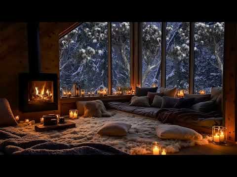 Cozy Winter Cabin Ambience ❄ Crackling Fireplace and Snowstorm Sounds for Deep Sleep