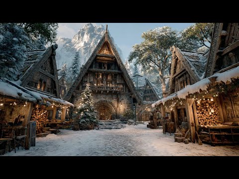 Christmas Fantasy – Snowy Mountain Village | Medieval Fantasy Music & Animated Ambience 🎄
