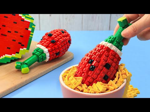 Super Crispy LEGO Watermelon Fried Chicken Recipe IRL | RARE Food in LEGO ASMR
