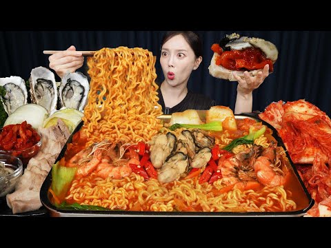 [Mukbang ASMR] Seafood Oyster Ramen! Korean Convenience Store Ramyun Seafood Recipe Ssoyoung