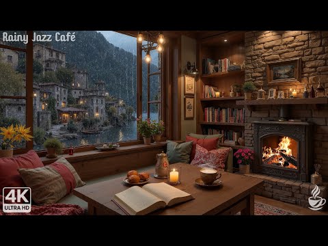 Cozy Rainy Cabin Ambience 🛖 Relaxing Jazz Piano & Fireplace | Stress Relief & Healing Mix