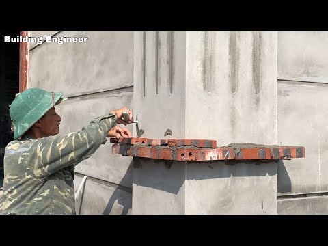Traditional Craftsmanship Techniques of Finishing Corner Pillar Bases from Bricks and Cement