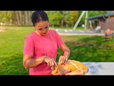 How We Make Food From Our Farm! I stuffed the goose with mushrooms, meat, and porridge.