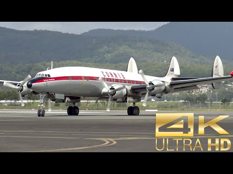 The last flying Lockheed Super Constellation: engine start, flaming takeoff and landing. [4K]