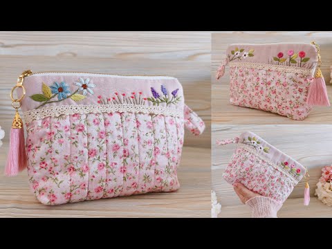 Let’s Make a Shabby Chic Embroidered Multifunction Pouch Double Sided | Christmas or Special  Gifts