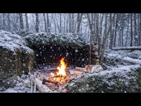 Winter camping, first snow, hot pilaf in the cold season