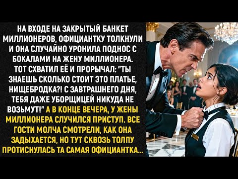 На входе на закрытый банкет миллионеров, официантку толкнули и она случайно уронила поднос на ж