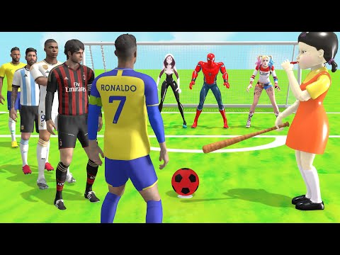 Super Hero 3D Funny Game Football Ronaldo vs Squid Game Doll Red Light Green Light Challenge