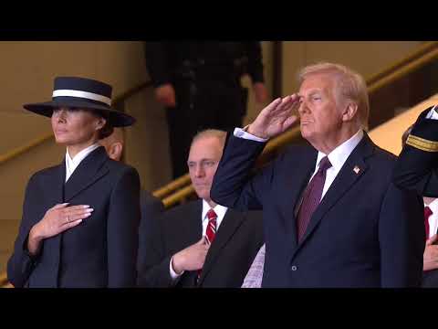President Donald Trump reviews the troops in post-inauguration military performance