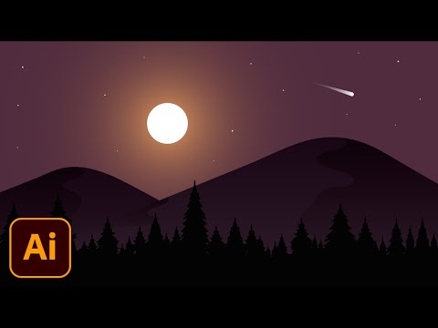 Night Moonlight And Mountains Simple Vector Illustration Tutorial | Adobe Illustrator CC Tutorial