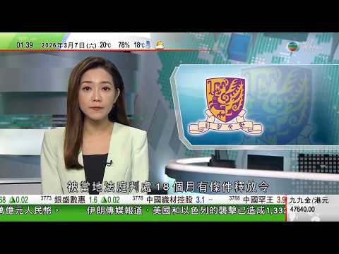 無綫TVB 0200新聞報道｜有中大教授悉尼假扮學生潛入人群拍攝 判18個月有條件釋放令被停職｜發改委有信心實現經濟增長目標｜伊朗女足亞洲盃播國歌時靜默遭警告 第二場大部分遵從指示唱國歌｜TVB