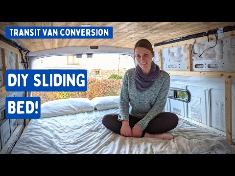 DIY Campervan Sliding Bed (Couch to Bed in Seconds!) | Transit Van Conversion E21