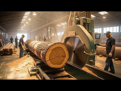 Inside a Sawmill: The Process of Sawing a Large Yellow Rosewood Tree