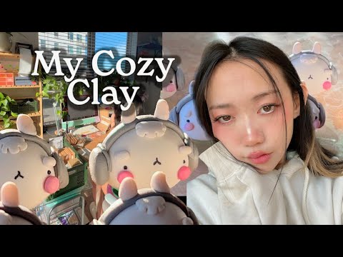 My Cozy Clay Business: Studio Upgrades & Polymer Clay Process ✿ Puffer Bunny Sculpt 🐰🎧 Studio Vlog