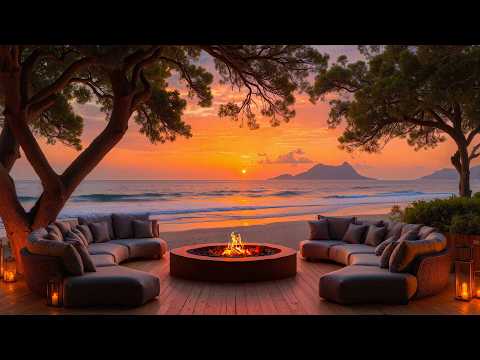 Peaceful Seaside with Soft Jazz Music – A Relaxing Space Under the Sunset and Ocean Waves