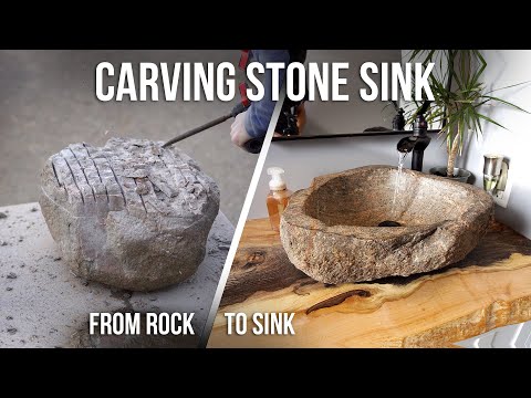 DIY CARVING A STONE SINK from a round rock - Full time lapse build