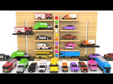 Learn Colors with Multi-Level Parking Toy Street Vehicles - Educational Videos - Cars for KIDS