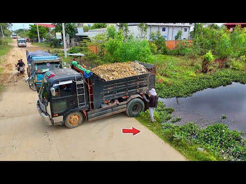 Ongoing Operations Landfill Task Using Dozer KOMATSU & Dump Truck Pour Soil, Mix VDO