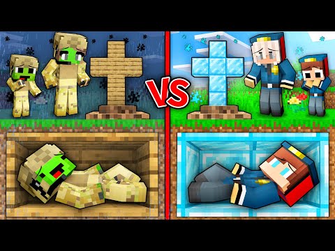 JJ and Mikey : Poor MILITARY vs Rich POLICE Grave Family Battle in Minecraft - Maizen