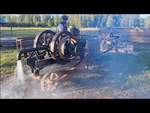 Oil Engine. Start Up!  110 year old Crude oil engine.
