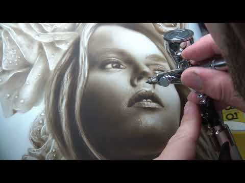 Airbrush girl and roses on tank - ritratto su serbatoio - speedpainting