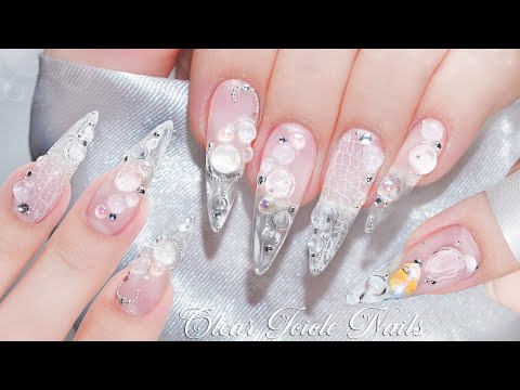 Nail ASMR | Clear Icicle Nails 🤍🫧 2025 Must-Try Cute Nails Collection |  Self Nails | No Talking