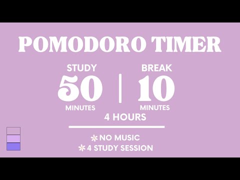 📚STUDY WITH ME FOR 4 HOURS  | 50 MINS STUDY / 10 MINS BREAK | NO MUSIC | 4 COLORS | WITH ALARMS