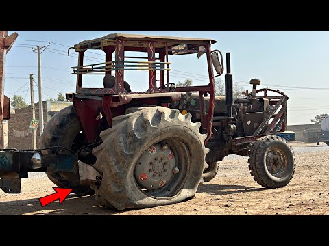 “Tractor Tyre Burst by Stone | Step-by-Step Repair & Stone Removal”