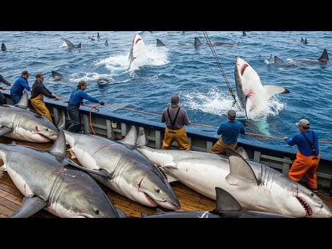 لن تصدق كيف يتم اصطياد أسماك القرش العملاقة وسط البحر!