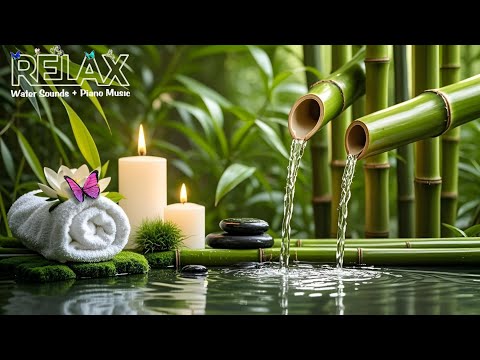 Relaxation Music: Bamboo Water Fountain + Healing Piano 🌿 Sleep Music, Meditation and Nature Sounds