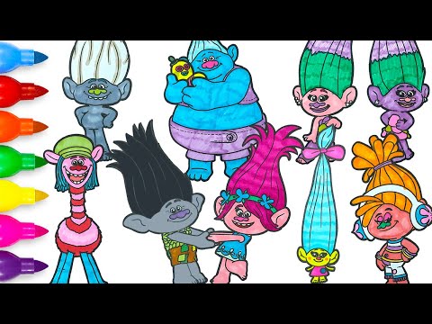Trolls Movie Coloring Pages Compilation Poppy Branch Cooper Biggie DJ Suki Guy Diamond Chenille