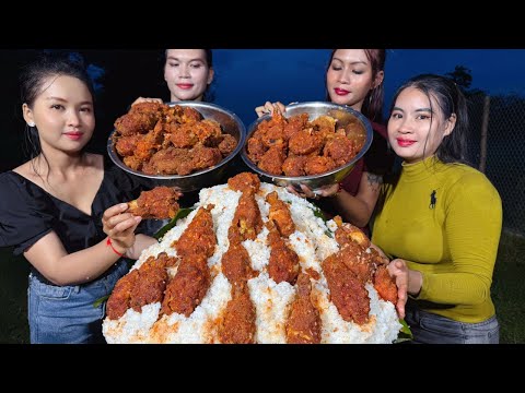 How to cook chicken leg crispy with tomato sauce and rice recipe