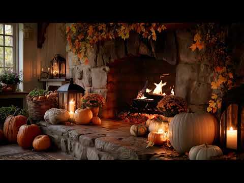 Peaceful Autumn Fireplace  ☕ | Gentle Jazz Harmony | Calm, Study & Relax