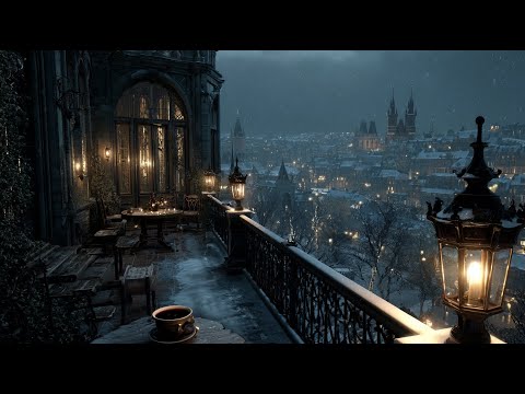 Winter Balcony in a Snow Castle at Night ❄️ Dark Academia Piano for Study And Thought