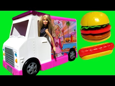 ELSA & ANNA toddlers & Barbie - food truck - KETCHUP everywhere - Hotdogs Burgers Pizza Sandwich