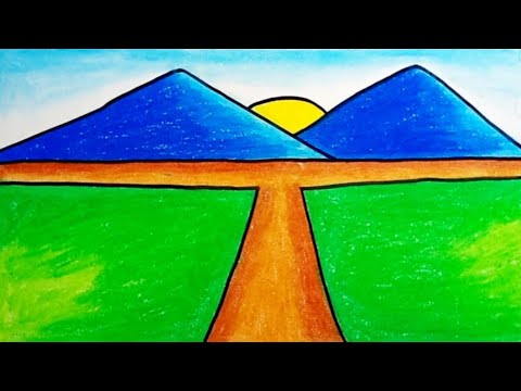 Cara Menggambar Pemandangan Alam Gunung Yang Mudah |Menggambar Pemandangan Mudah